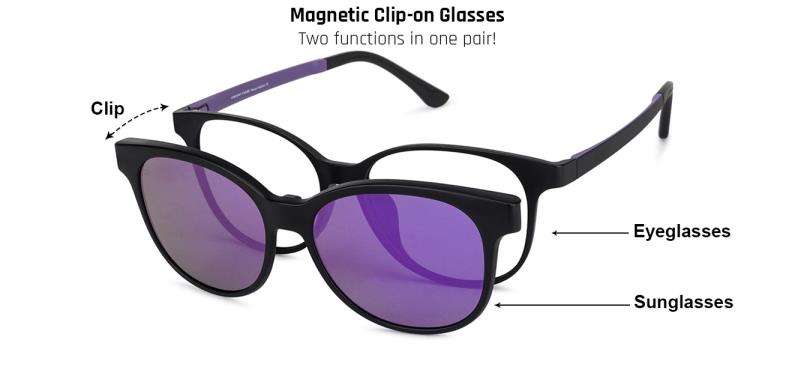 Black Purple Full Rim Round Lenskart Air LA Clip On VC E12989-C2 Eyeglasses